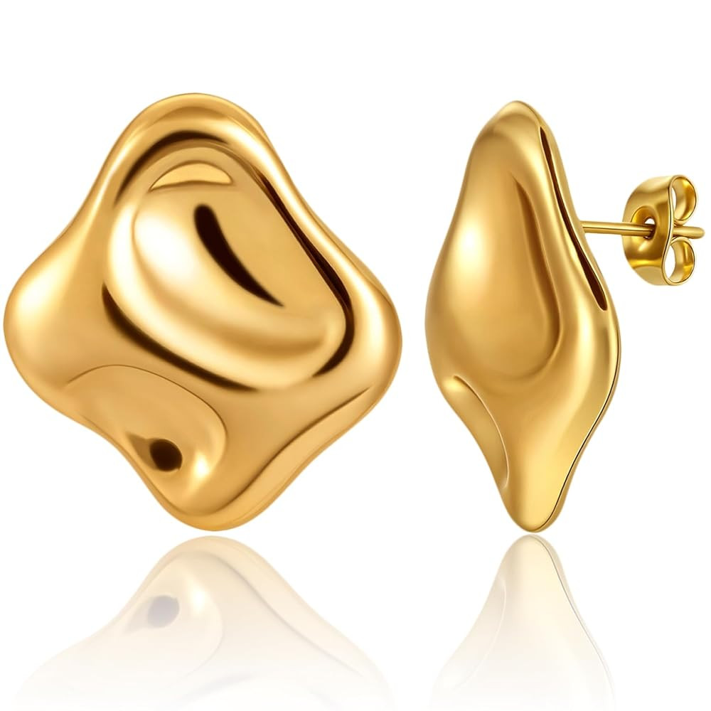Chunky Gold Stud Earrings for Women fashion, 14k Gold Plated Hypoallergenic Statement Earrings, D... | Amazon (US)