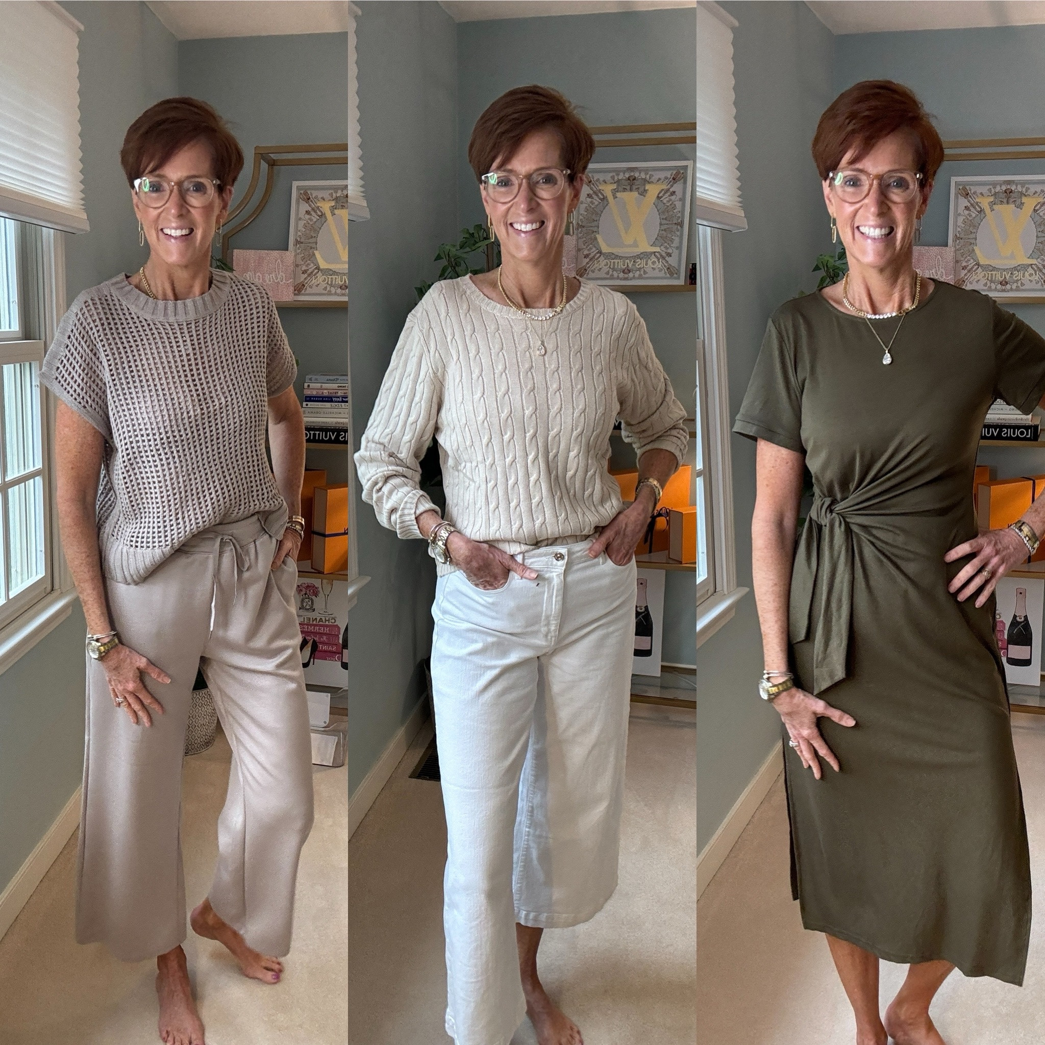 Recent finds from Amazon.
The open knit top with soft as a cloud pants set, this beautiful neutral color cable knit sweater and a tee shirt dress that ties at the middle for a perfect shape.
Wearing a large in the set, wearing a medium in the cable knit sweater, and wearing a medium in the tie waist dress.

#LTKOver40 #LTKFindsUnder100 #LTKxPrimeDay