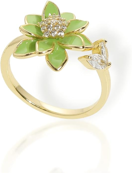 Sonateomber Gold Silver Flower Leaf Open Adjustable Ring for Women, Trendy Elegant Unique CZ Enam... | Amazon (US)