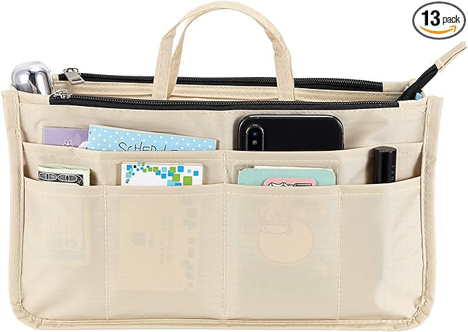 BTSKY Printing Handbag Organizers Inside Purse Insert - High Capacity 13 Pockets Bag Tote Organiz... | Amazon (US)