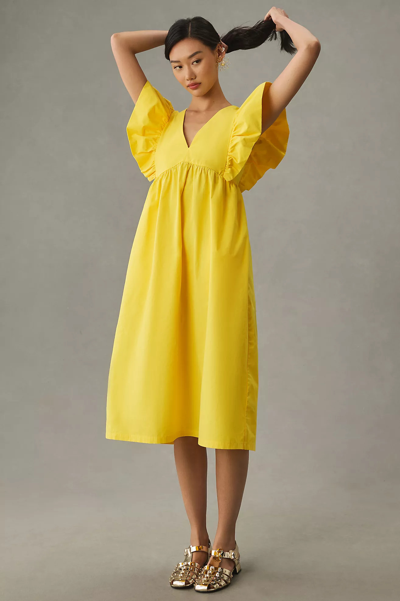 Maeve Printed Flutter-Sleeve Babydoll Dress | Anthropologie (US)