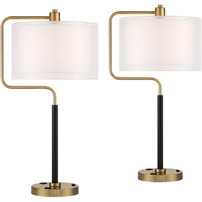 Possini Euro Design Carlyle 30 1/2" Tall Large Mid Century Modern Desk Lamps Set of 2 USB Port AC Power Outlet Gold Metal Home Office Charging | Target