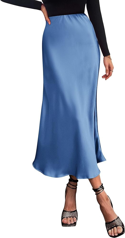 BTFBM 2024 Women Long Satin Summer Spring Skirt Silk Elegant High Waist Cocktail Party Wedding Fl... | Amazon (US)