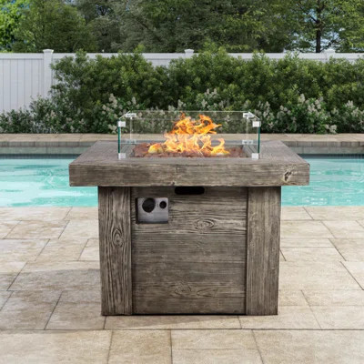 31" H X 35" W Propane Outdoor Fire Pit Table With Glass Guard And Lava Rock | Wayfair North America