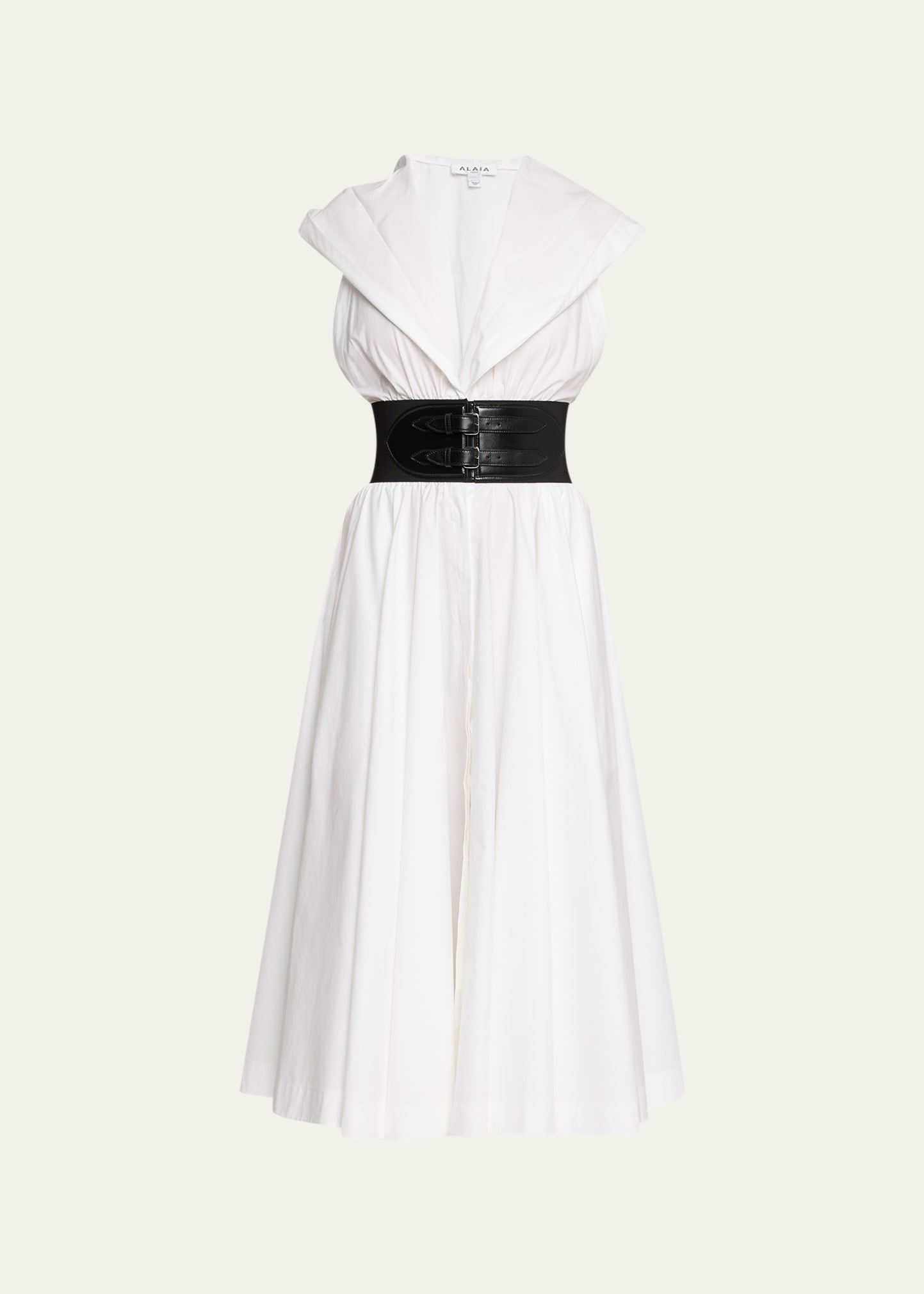 ALAIA Leather Corset Belt Hooded Midi Shirtdress | Bergdorf Goodman