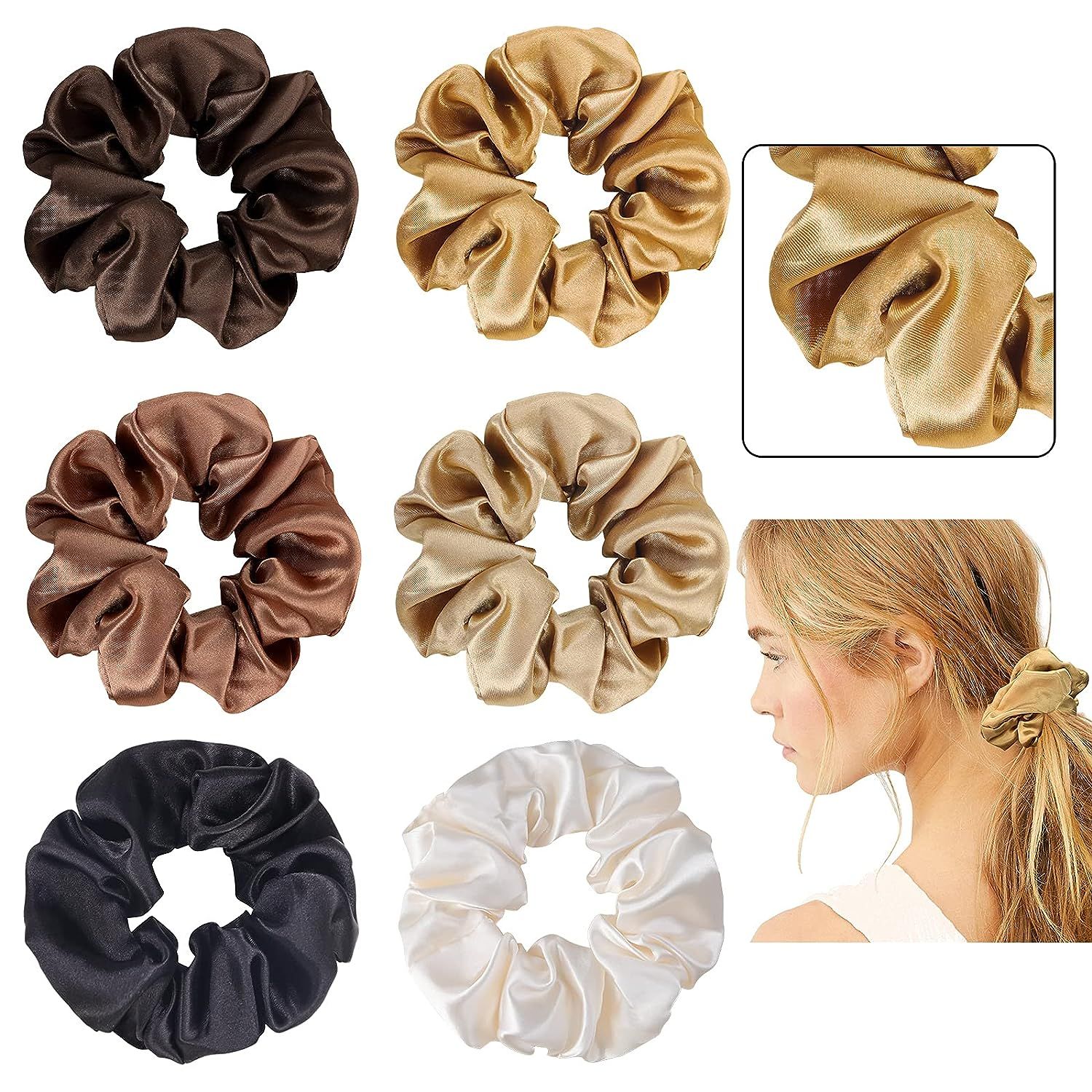 6 Pack Satin Hair Scrunchies, Kuaima Satin Hair Ties for Women Girls Soft Scrunchies for Frizz Pr... | Amazon (US)