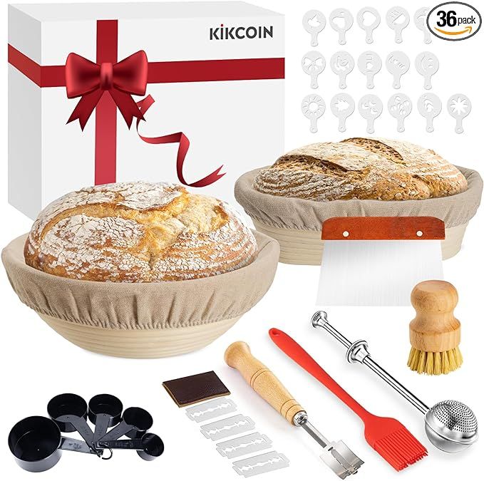 Banneton Bread Proofing Basket, Kikcoin 9" Round & 10" Oval Sourdough Proofing Basket, Bread Baki... | Amazon (US)