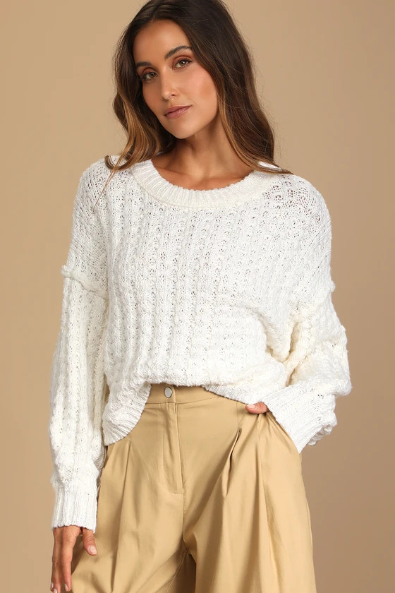 A Mix of Warmth Ivory Cable Knit Pullover Sweater | Lulus (US)