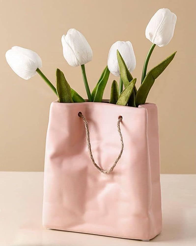 ANNISOKA Pink Vase,Purse Vase,Ceramic Bag Vases for Flowers,Hangbag Flower Vase for Bookshelf Hom... | Amazon (US)
