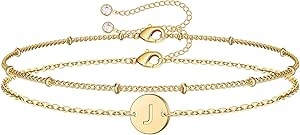 MONOZO Gold Initial Bracelets for Women, Dainty 14K Gold Filled Layered Beaded Letter Initial Bra... | Amazon (US)