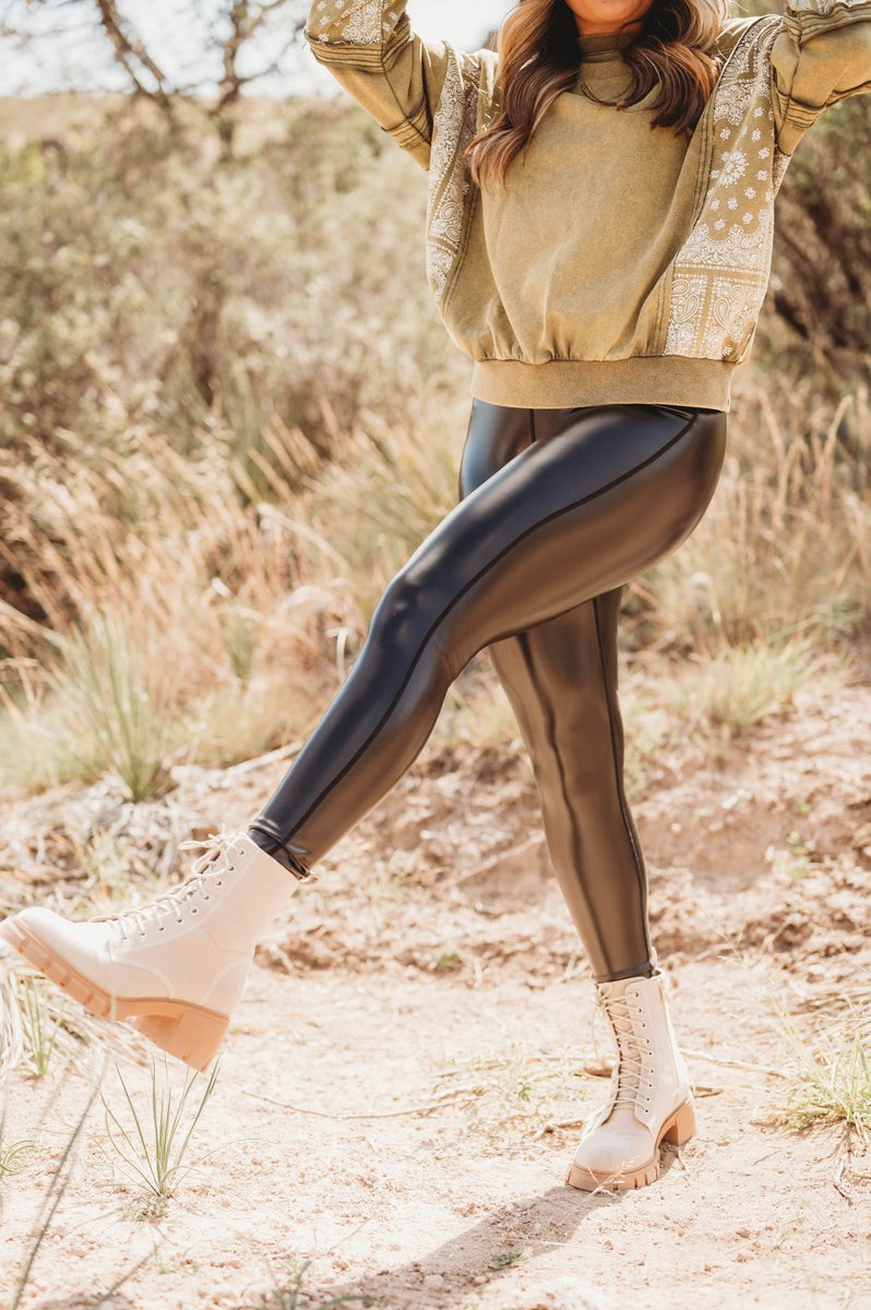Sand Storm Glossy High-Waist Leggings | Apricot Lane Boutique