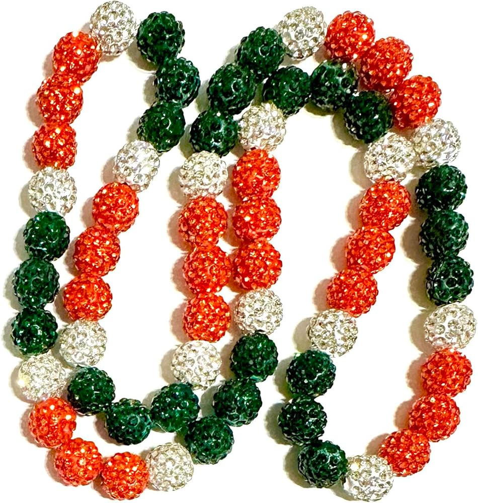 Iced Rhinestone Crystal Pollyanna Bling Disco Ball Beaded Baseball Necklace, Orange White Green H... | Amazon (US)