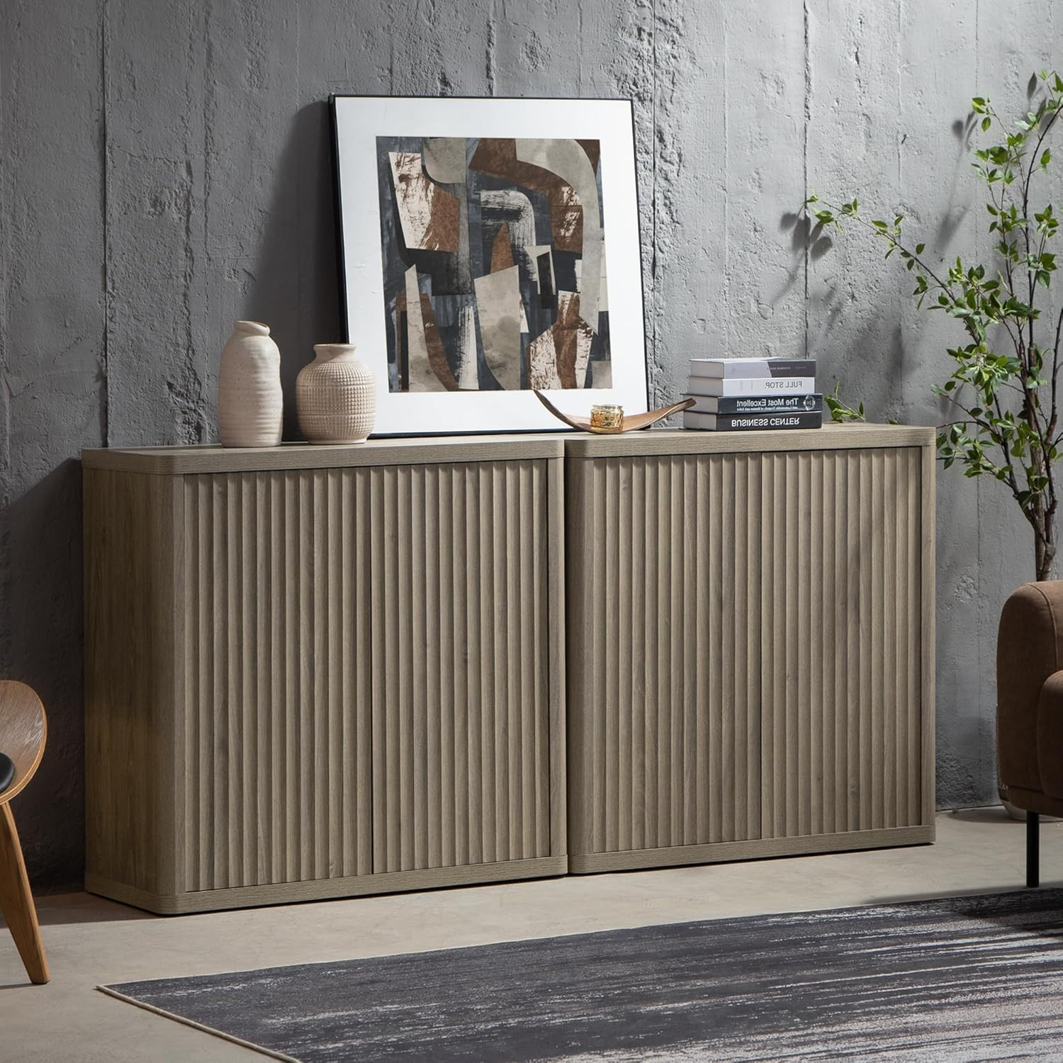 SICOTAS Buffet Cabinet with Storage Sideboard Accent Modern Credenza with Doors & Shelves Fluted ... | Amazon (US)