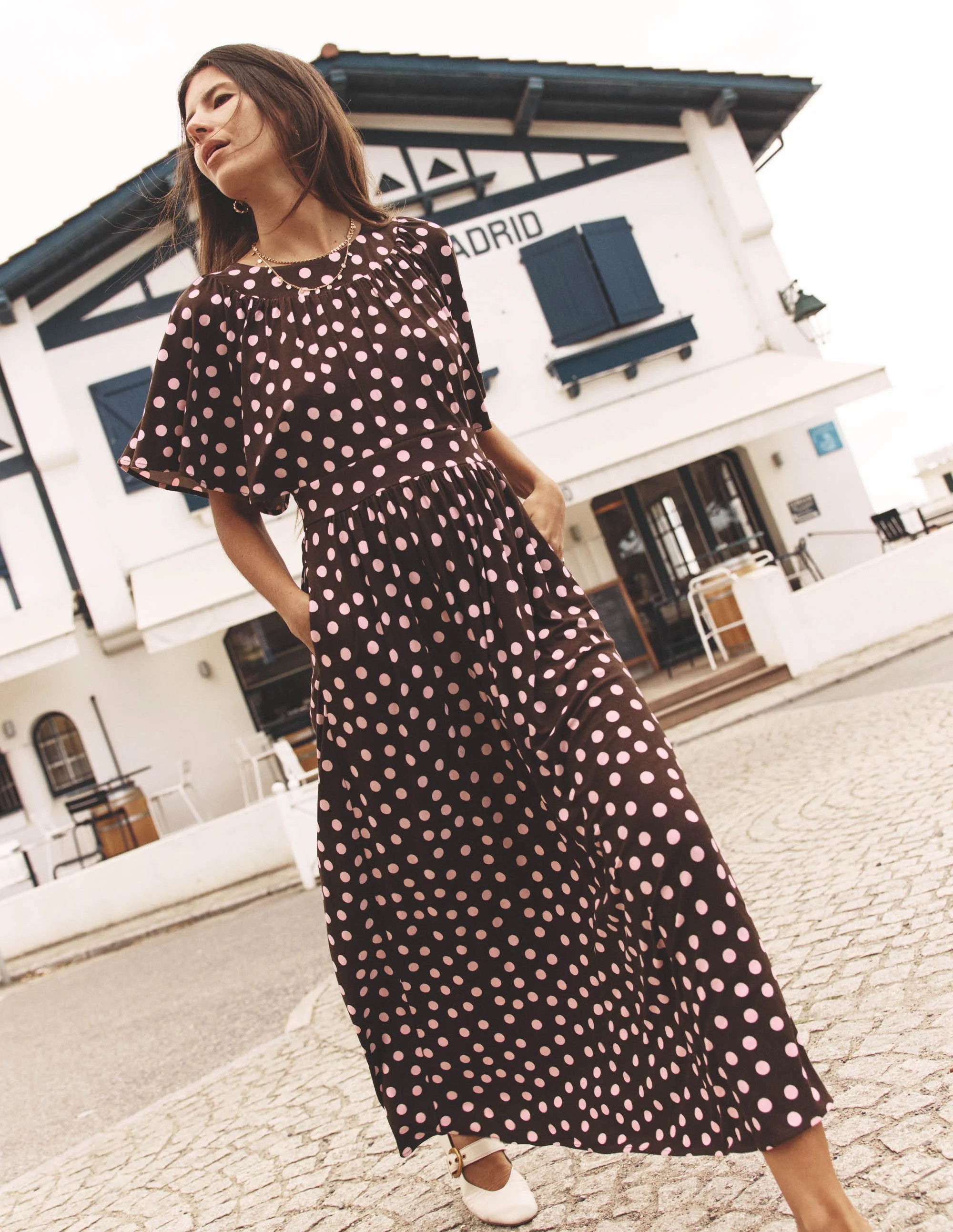 Yoke Panel Maxi Dress-Brown Spot | Boden UK