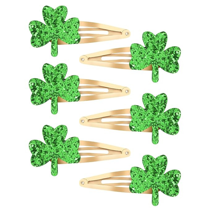 YISSION 6 Pcs St. Patrick's Day Glitter Shamrock Hair Clips - Green Festive Hair Accessories for ... | Amazon (US)