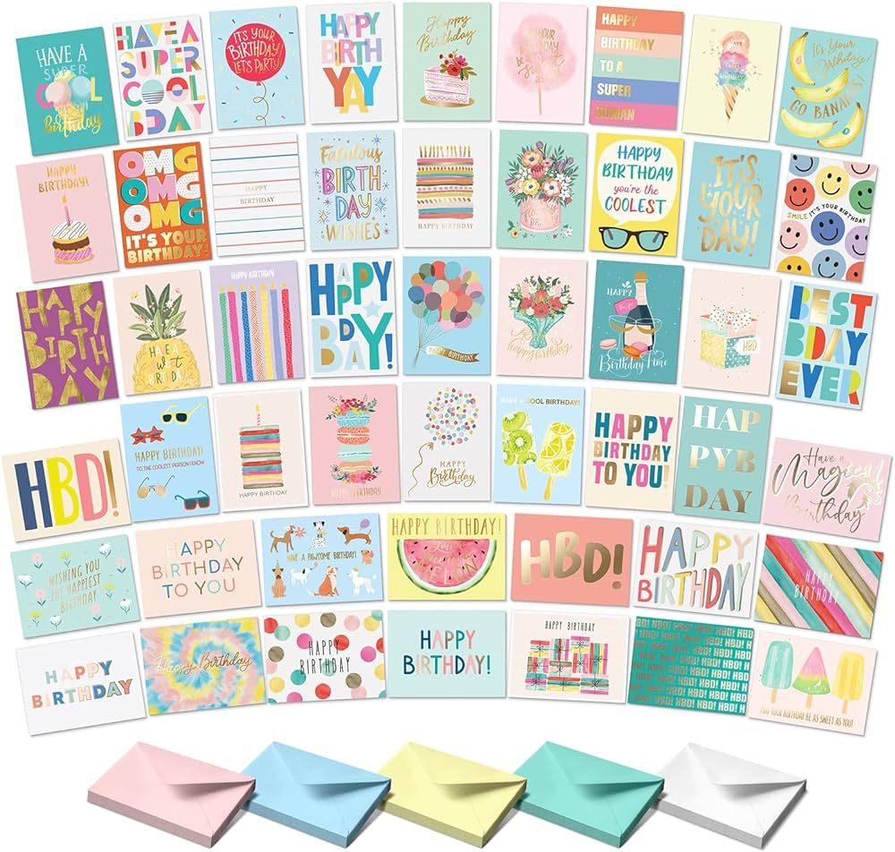 Sweetzer & Orange S&O - 50 Birthday Happy Birthday Cards with Envelopes and Assortment Box. Variety Set of S&O. Bulk Greeting Cards Assortment | Amazon (US)