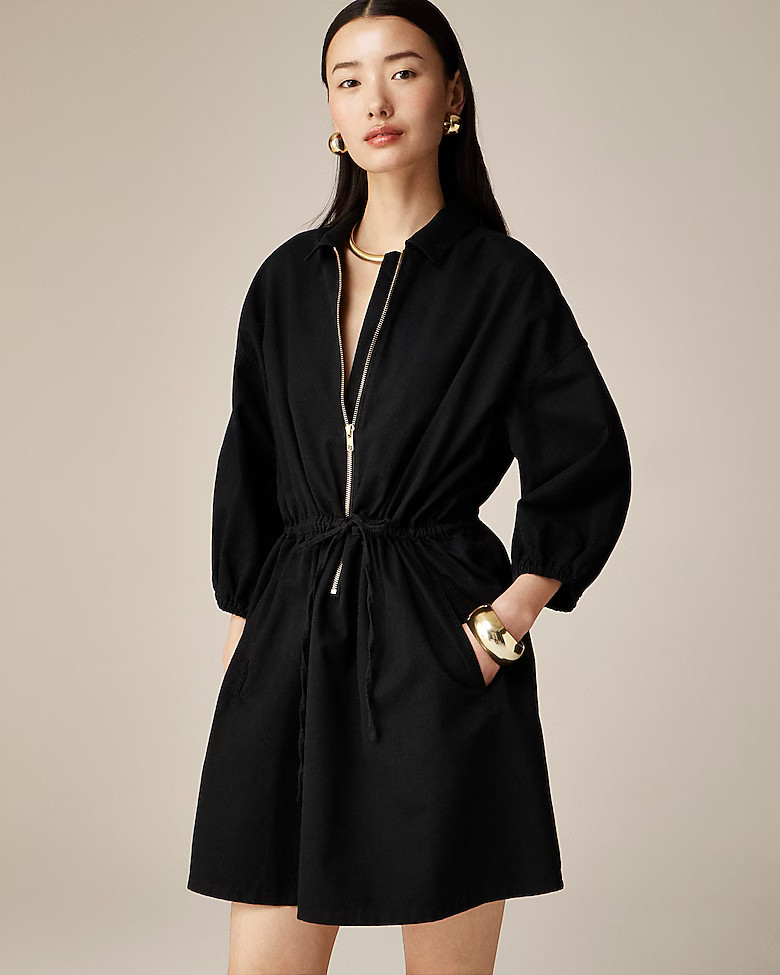 Cinched zip-up dress in drapey cotton | J. Crew US