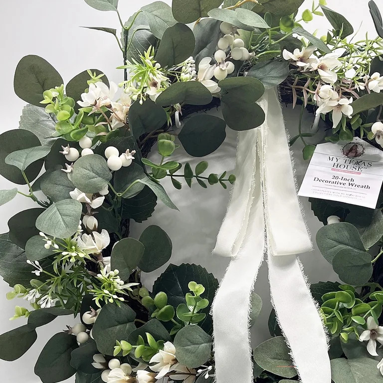 Decorative Wreath, Green and White, 20", by My Texas House | Walmart (US)