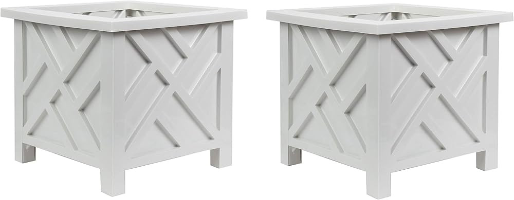 Chippendale White Planter Box Set of 2 - Elegant Outdoor Plant Pot for Patio, Porch Decor, and Ga... | Amazon (US)