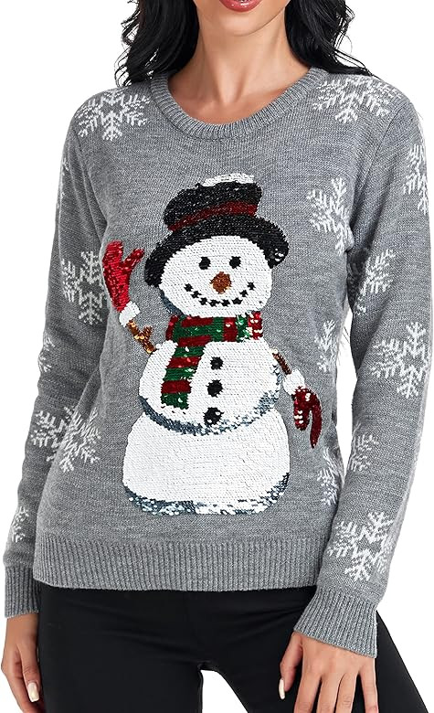Women's Christmas Reindeer Traditional Knitted Holiday Ugly Sweater Girl Pullover Cardigan | Amazon (US)