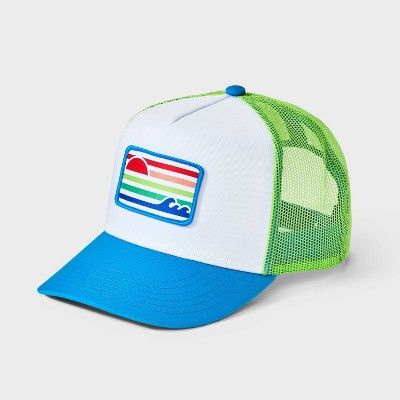 Kids' Trucker Hat with Sunset Patch - Cat & Jack™ Turquoise Blue | Target