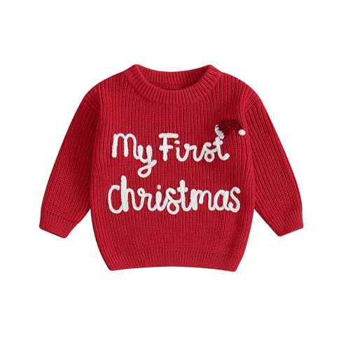 Toddler Baby Girl Boy Christmas Sweater Long Sleeve Knit Pullover Sweatshirt My First Christmas Outfit Red 6-9 Months | Amazon (US)