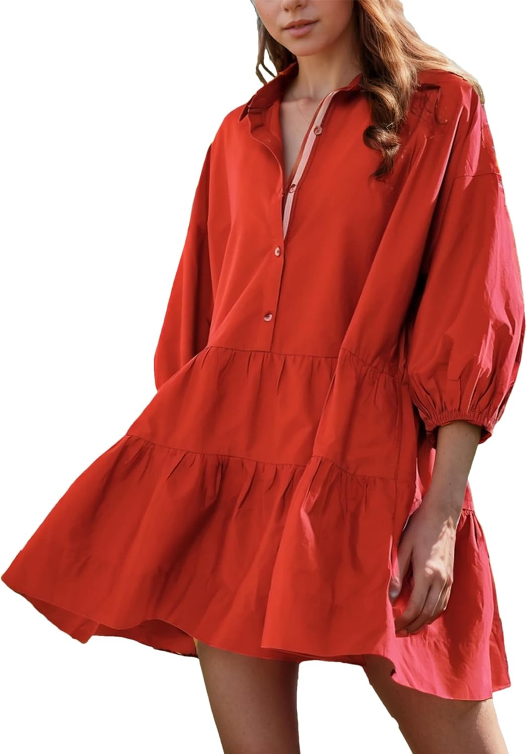 HangNiFang Women's Summer Babydoll Mini Dress Flowy Oversized Tunic Dress | Amazon (US)
