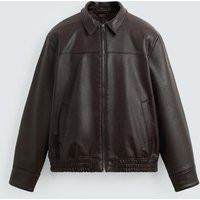 Zara - Leather Effect Bomber Jacket In Chocolate Brown - S - Man | Zara UK