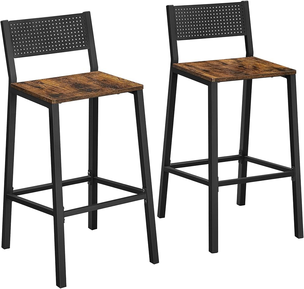 VASAGLE Bar Stools, Set of 2 Bar Chairs, Tall Bar Stools with Backrest, Industrial in Party Room,... | Amazon (US)