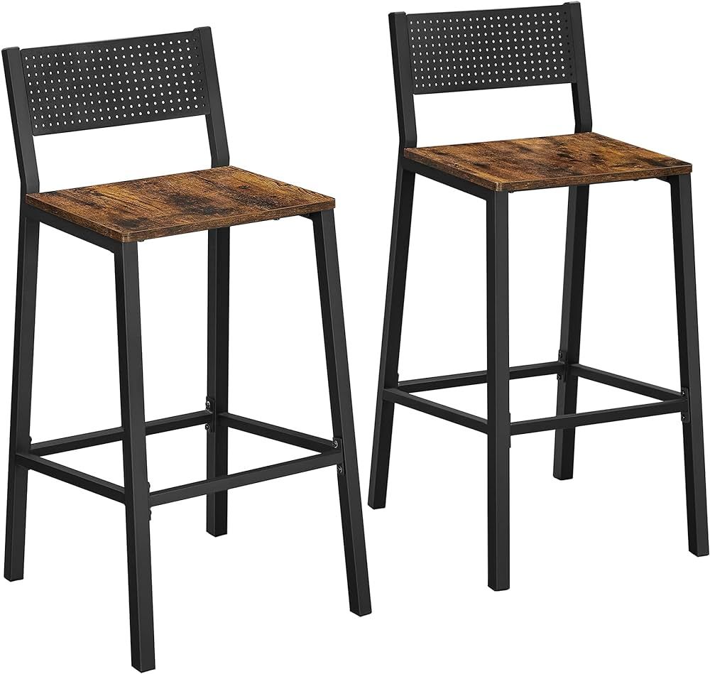 VASAGLE Bar Stools, Set of 2 Bar Chairs, Tall Bar Stools with Backrest, Industrial in Party Room,... | Amazon (US)