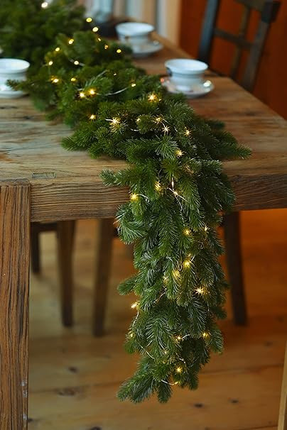 6FT Christmas Garland PARTY JOY Pine Garland with 16.4FT LED Lights String, Greenery Plant for Ch... | Amazon (US)