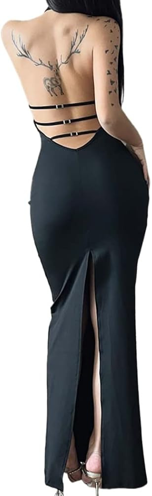 Backless Maxi Dress for Women Halter Sleeveless Split Slit Bodycon Long Dress Sexy Cooktail Party... | Amazon (US)