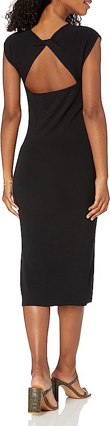 Amazon.com: The Drop Women's Laila Power Shoulder Twist Back Side Slit Midi Sweater Dress, Black,... | Amazon (US)