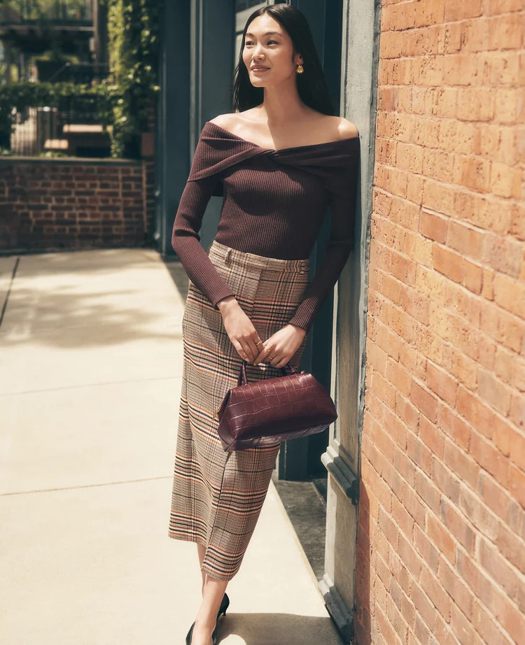 The Trouser Column Midi Skirt in Plaid | Ann Taylor