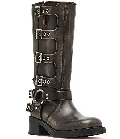 Steve Madden Rocky Distressed Leather Buckle Hardware Tall Moto Engineer Boots - 8 | Dillard's