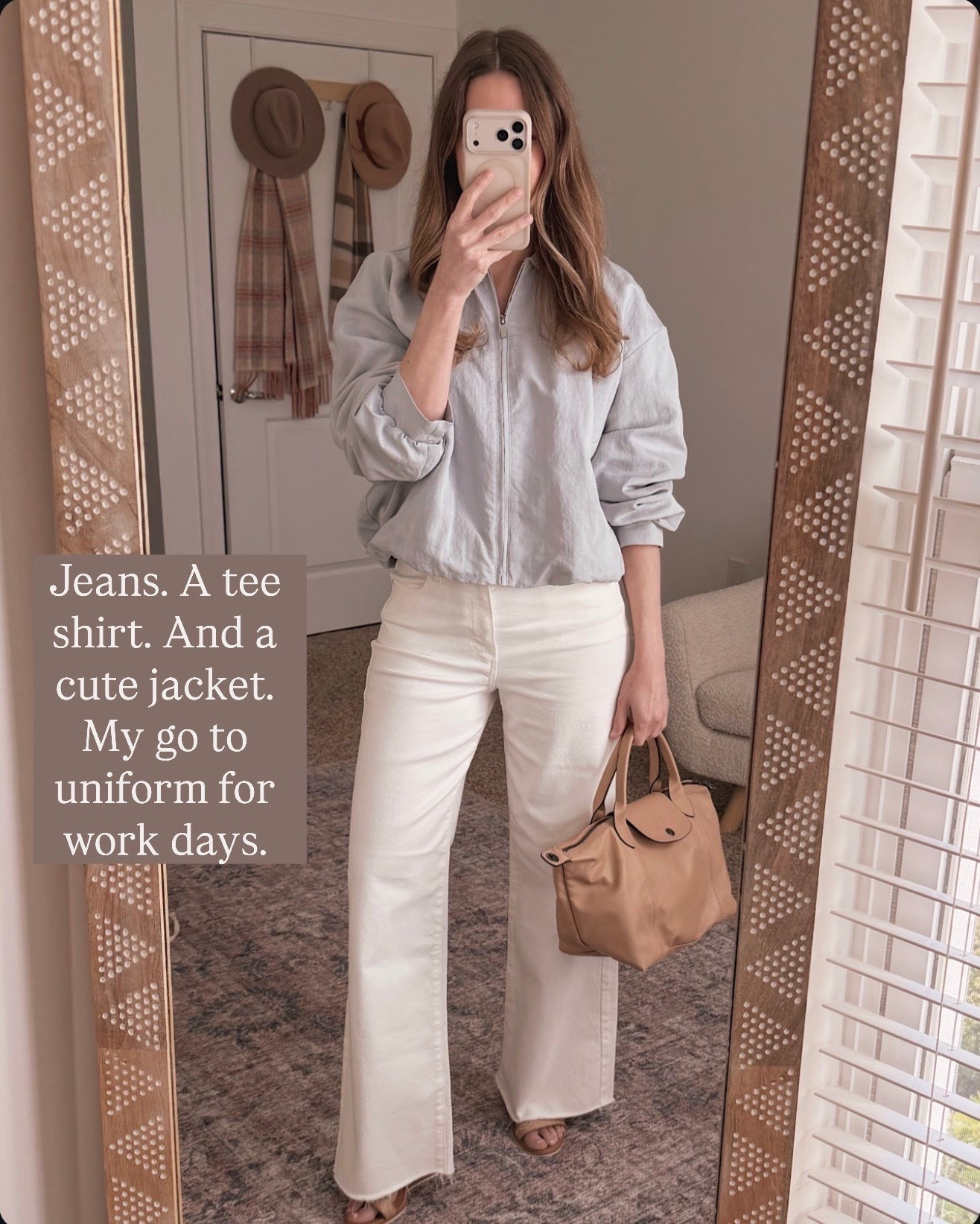 This three-piece formula never fails me and always gets compliments.

workwear outfits bomber jacket white jeans casual professional style spring work clothes comfortable office attire neutral tones

#LTKmomlife #LTKgrwm #LTKOver40