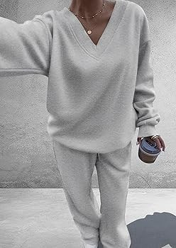 PRETTYGARDEN Casual Winter Two Piece Sets for Women 2026 V Neck Sweatshirt Loose Wide Leg Pants T... | Amazon (US)