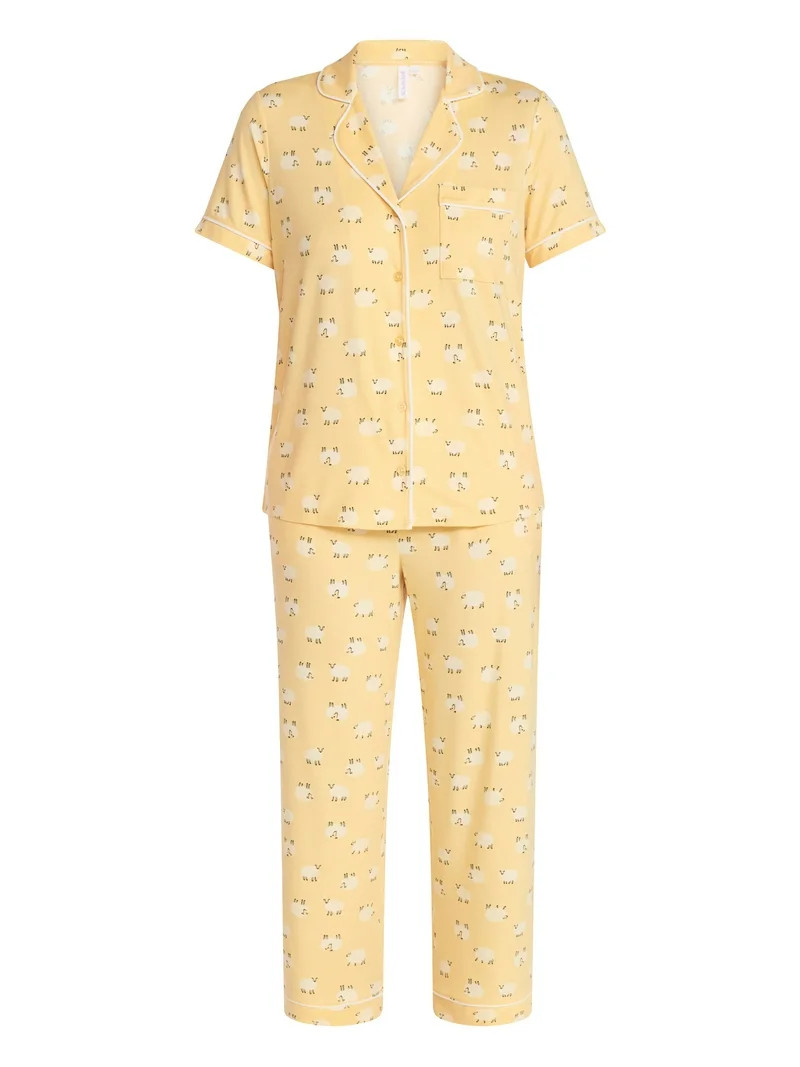 Joyspun Women's Dreamy Soft Collection Notch Knit Top and Capri Pants Pajama Set, 2-Piece, Sizes ... | Walmart (US)