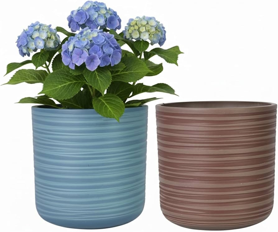GreenShip 8 Inch Decorative Flower Pots, Set of 2, Indoor Outdoor Plant Pots with Drainage Hole, ... | Amazon (US)