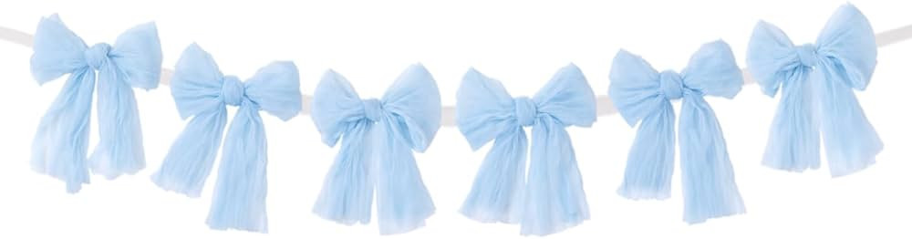 MLMC Baby Blue Bow Garland Banner Handmade Cheesecloth Bow Wreath Party Hanging Decorations for B... | Amazon (US)