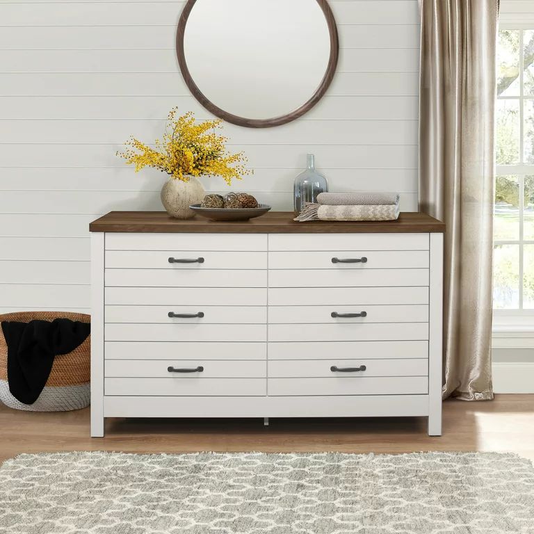 Lancaster Farmhouse Oak Top 6-Drawer Dresser, Ivory, by Hillsdale Living Essentials - Walmart.com | Walmart (US)