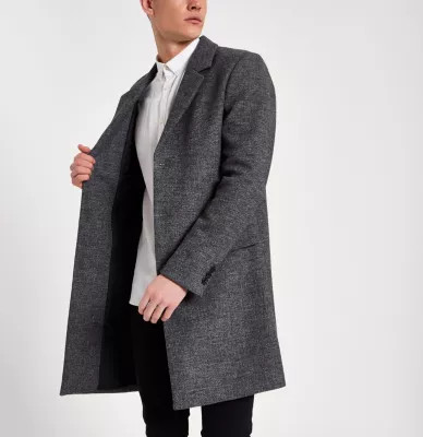 Grey smart tailored overcoat | River Island (UK & IE)