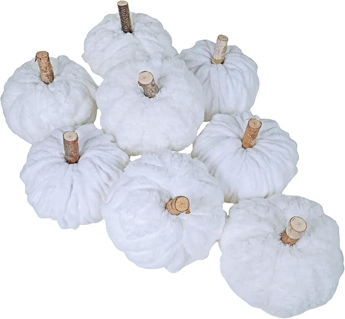 Set of 8 Faux Assorted White Pumpkins Foam Pumpkins Vintage Chenille Pumpkins Fabric Pumpkins for... | Amazon (US)