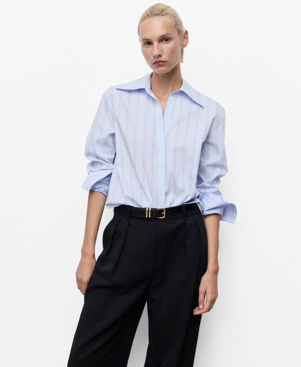 Mango Women's Lapels Striped Shirt - Sky Blue | Macy's
