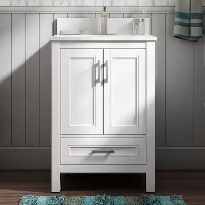 allen + roth  Crest Hill 24-in White Undermount Single Sink Bathroom Vanity with Engineered Carr... | Lowe's