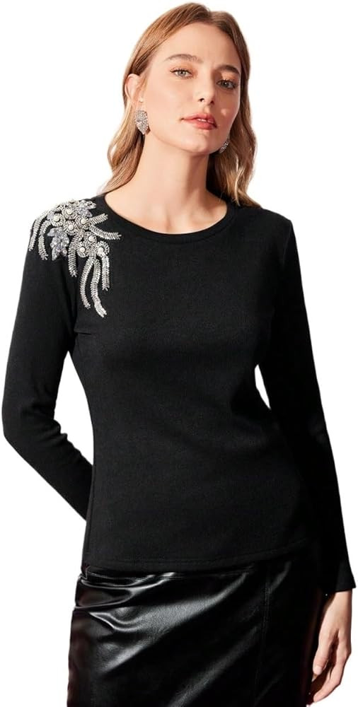 Camiseta de manga larga con bordado para mujer | Amazon (US)