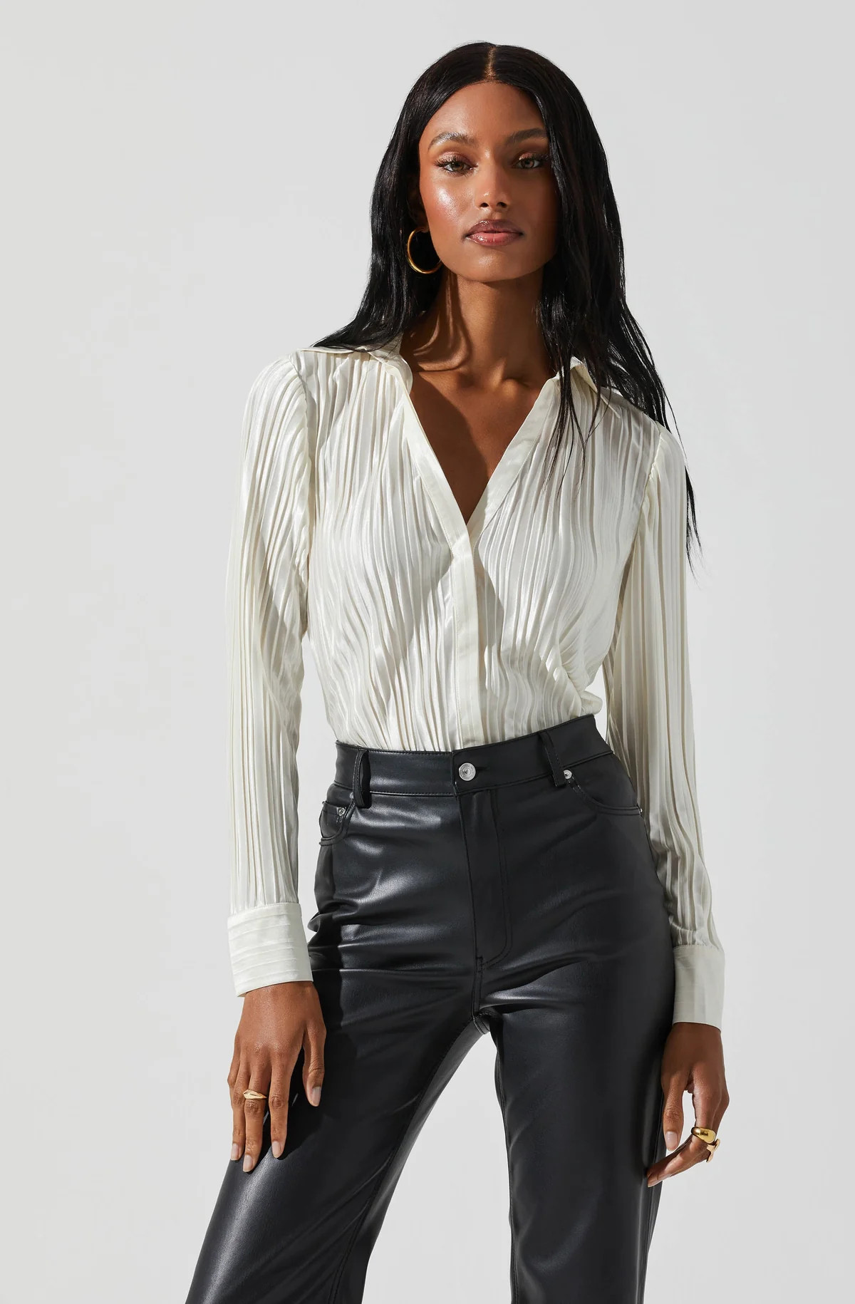 Laurel Satin Pleated Long Sleeve Top | ASTR The Label (US)