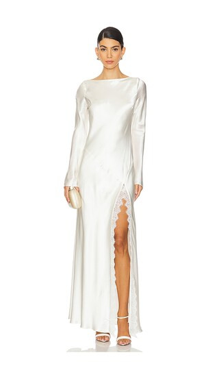 La Lune Cumulus Silk Backless Lace Split Maxi Dress in Ivory | Revolve Clothing (Global)