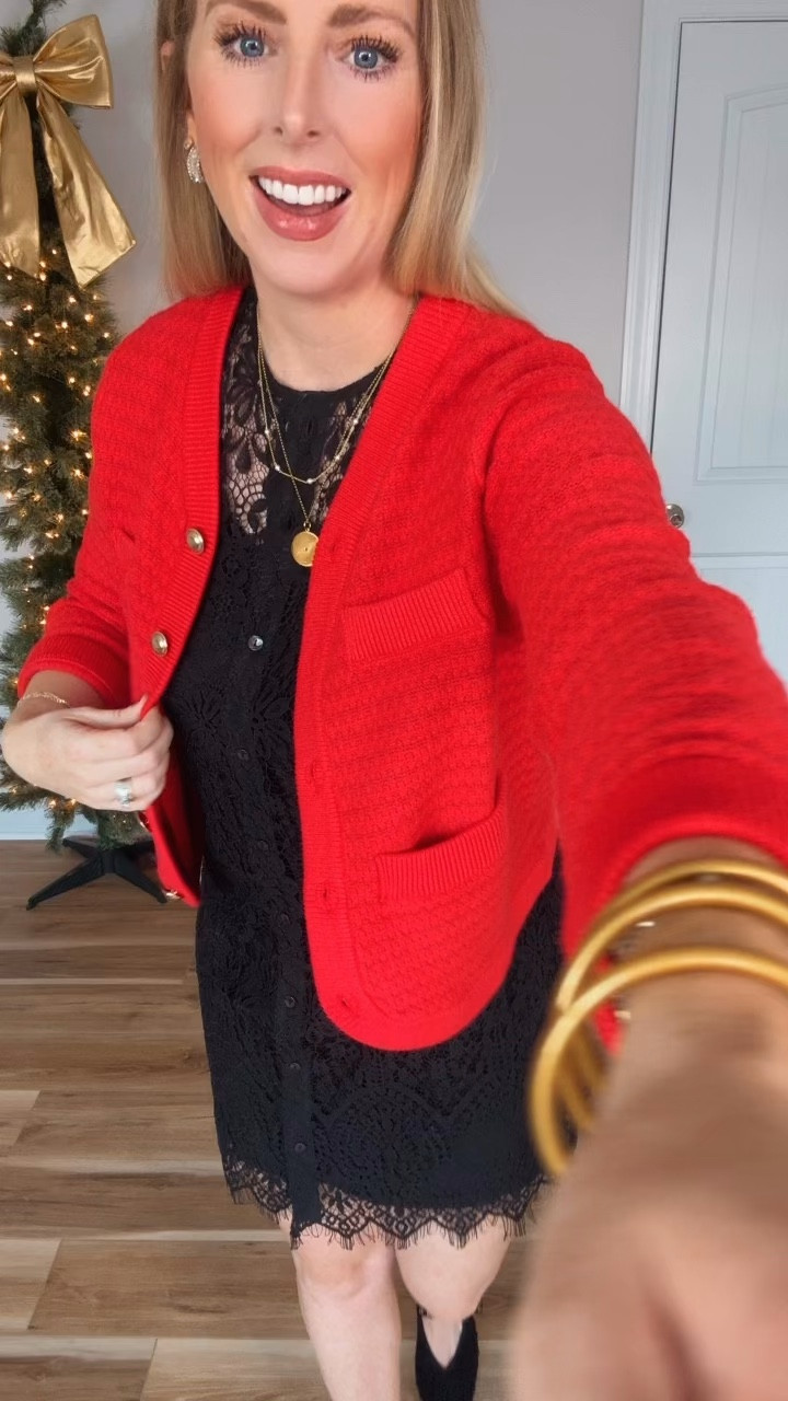 Walmart outfit, Walmart try on, red cardigan, black lace dress, time and tru

Small in both 

#LTKSaleAlert #LTKFindsUnder50 #LTKHoliday