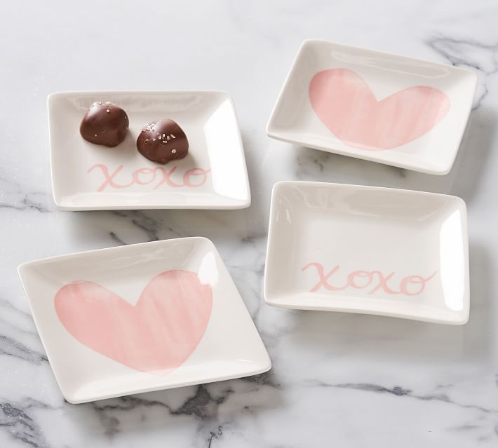 Watercolor Heart Stoneware Appetizer Plates - Set of 4 | Pottery Barn (US)